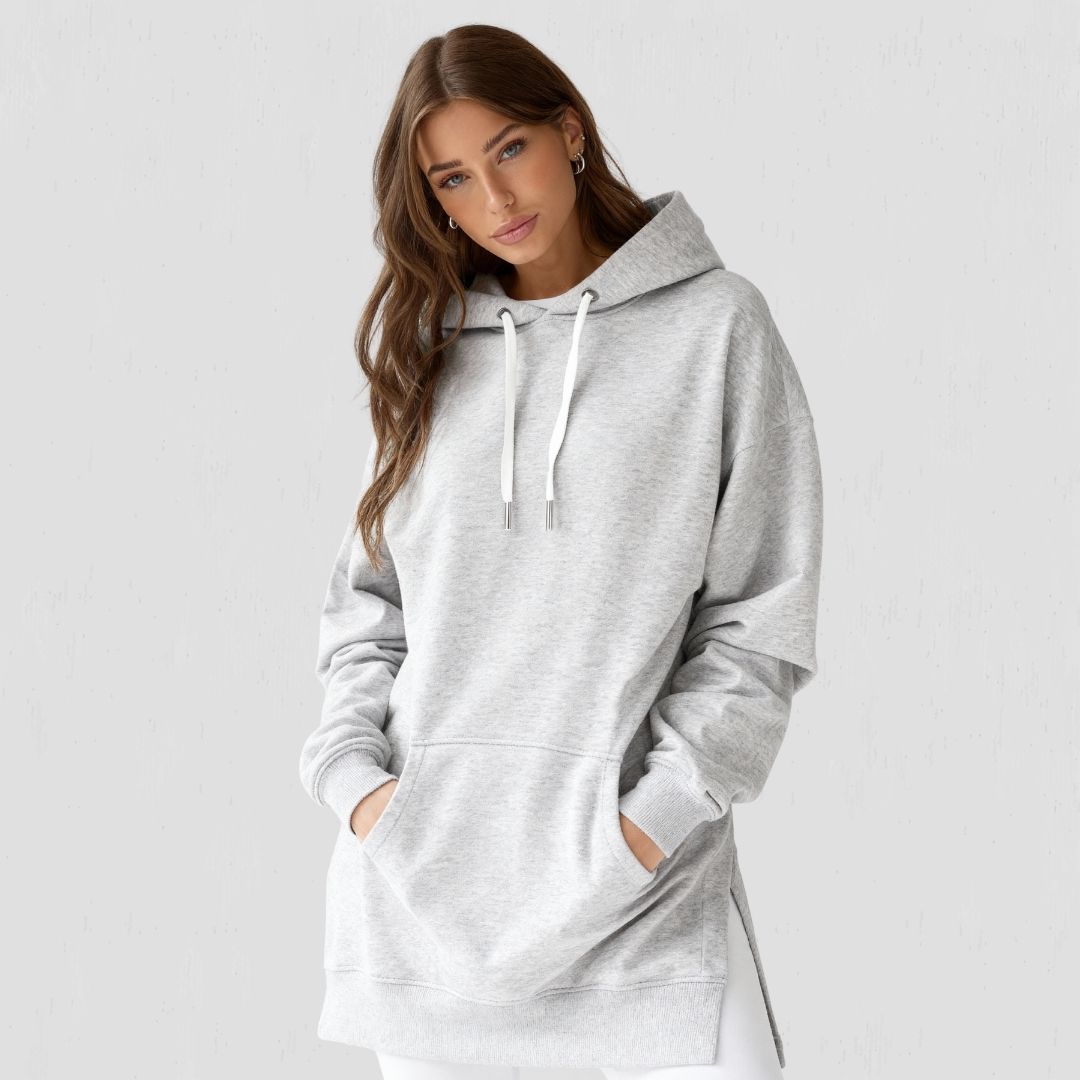Kadın oversize kapüşonlu sweatshirt elbise - Gri