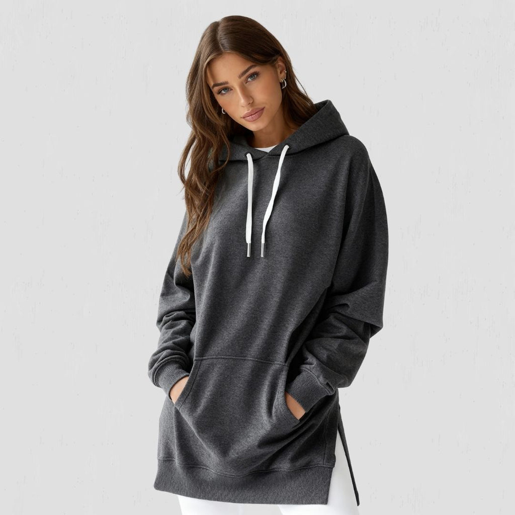 Kadın oversize kapüşonlu sweatshirt elbise - Koyu Gri