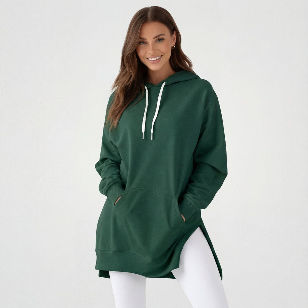 Kadın oversize kapüşonlu sweatshirt elbise - Yeşil