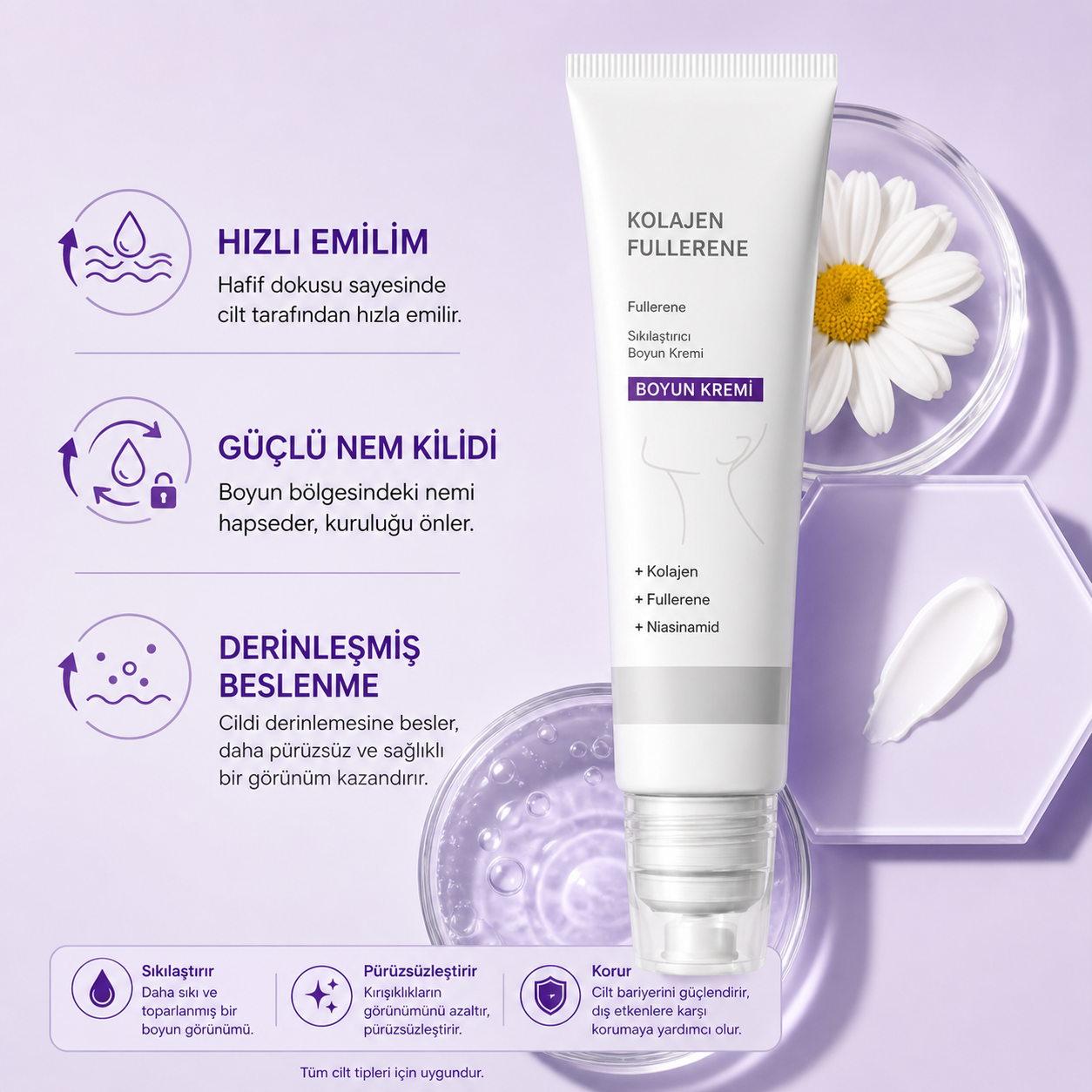 Silindir Masajlı Boyun Kremi Kolajen ve Hyaluronik Asit | Boynu Sıkılaştırır, Kırışıklıkları ve Çift Çeneyi Azaltır