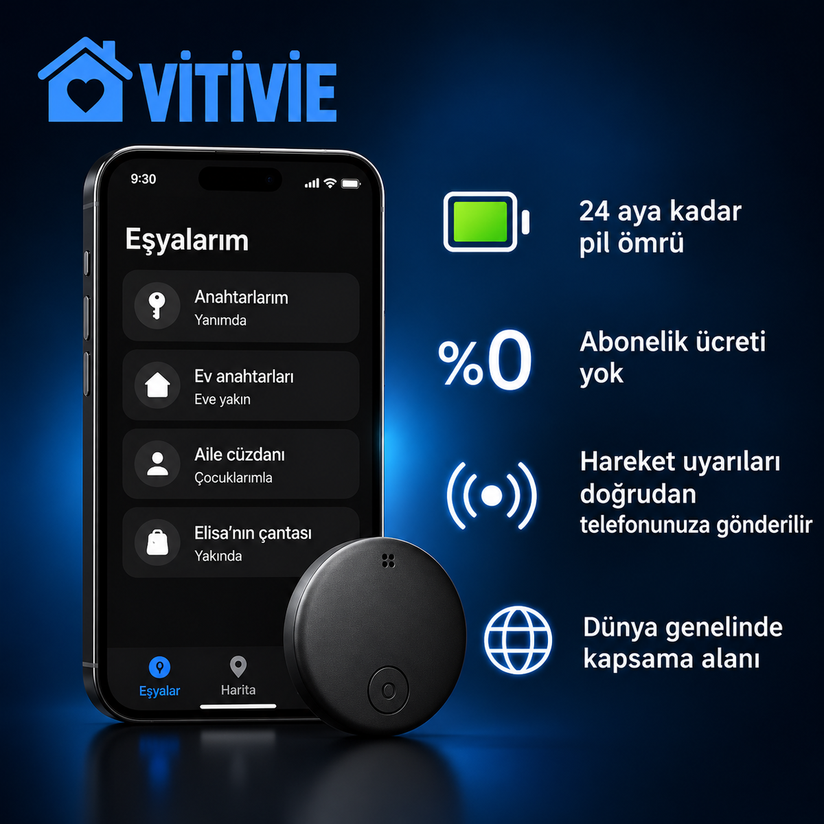 GP90 - Abonelik gerektirmeyen doğru GPS takip cihazı (Android/Apple)